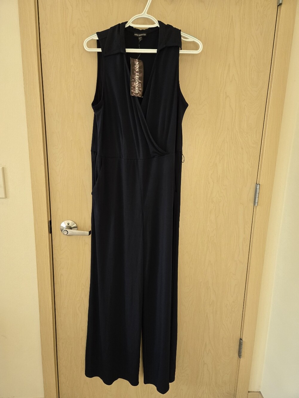 NWT Nina Leonard Navy Jumpsuit (L)